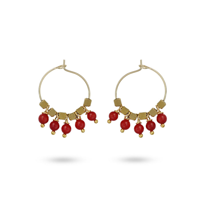 Cerchi con charms di corallo bambù in acciaio dorato