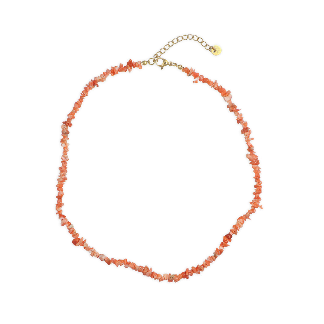Collana chips di corallo rosa in acciaio dorato