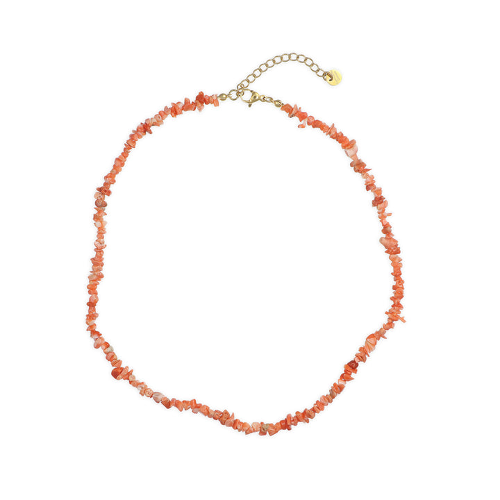 Collana chips di corallo rosa in acciaio dorato