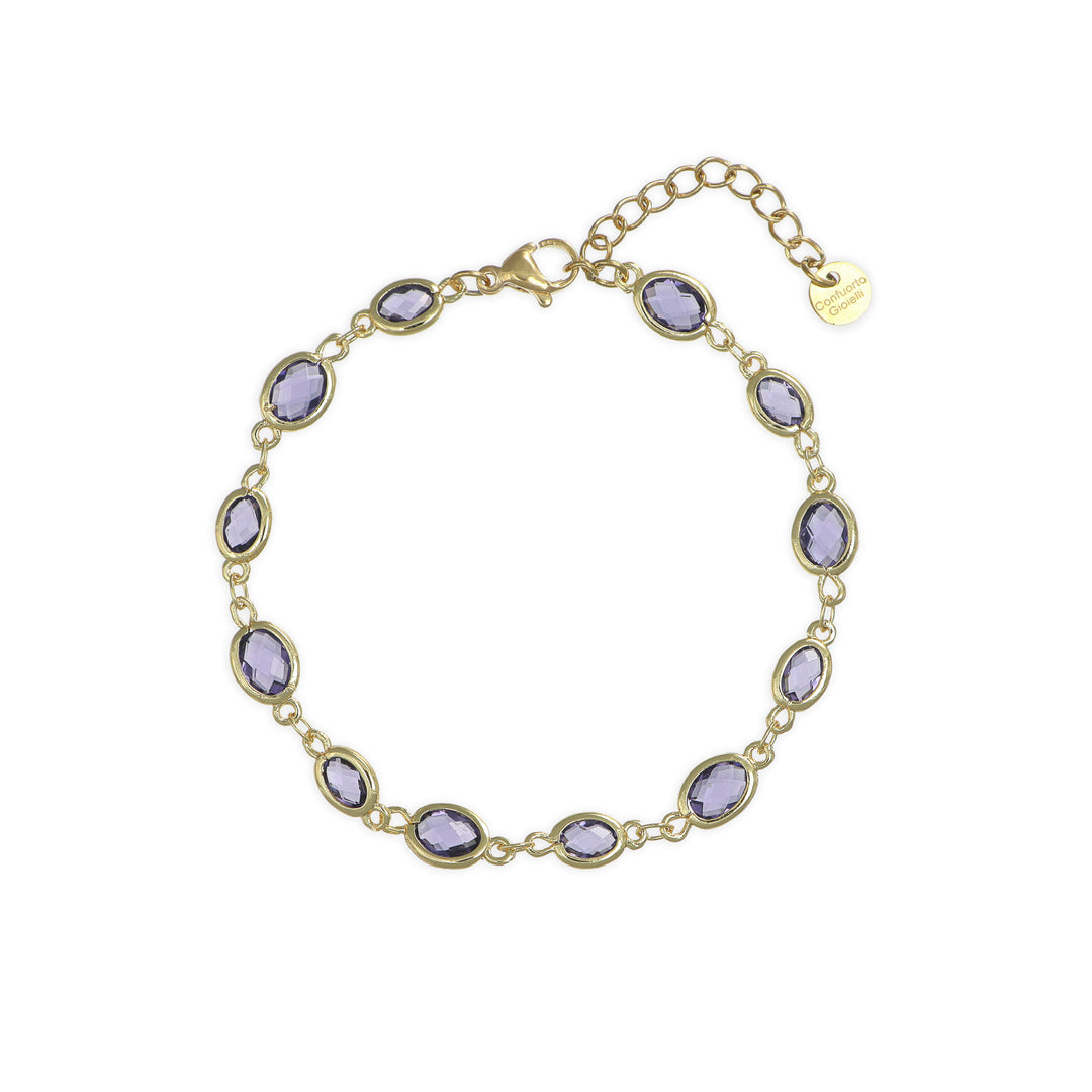 Bracciale briolè cristalli viola in ottone dorato