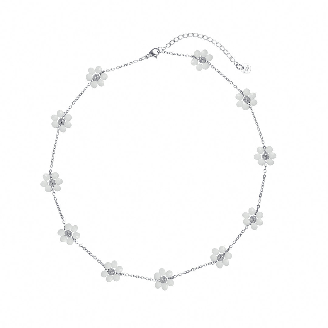 Collana con fiori di cristallo bianco in acciaio