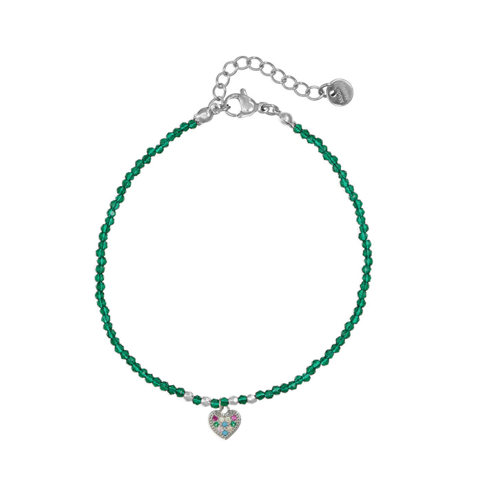 Bracciale con cristalli verdi e cuoricino zirconato in acciaio