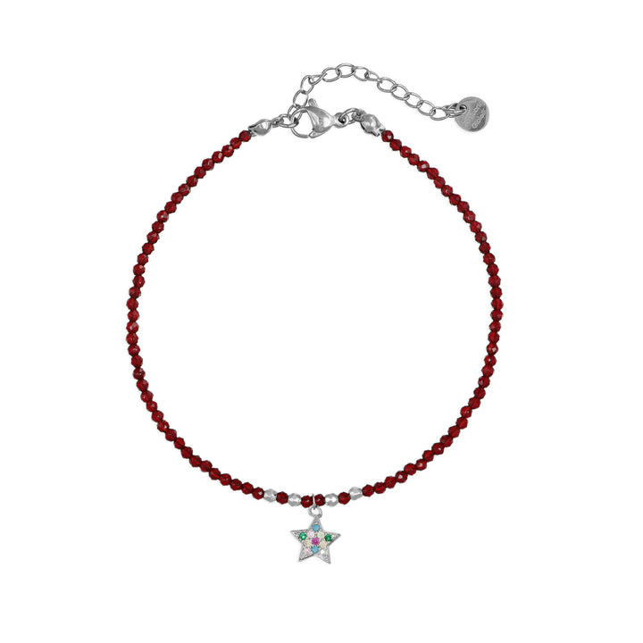 Bracciale con cristalli amaranto e stellina zirconata in acciaio