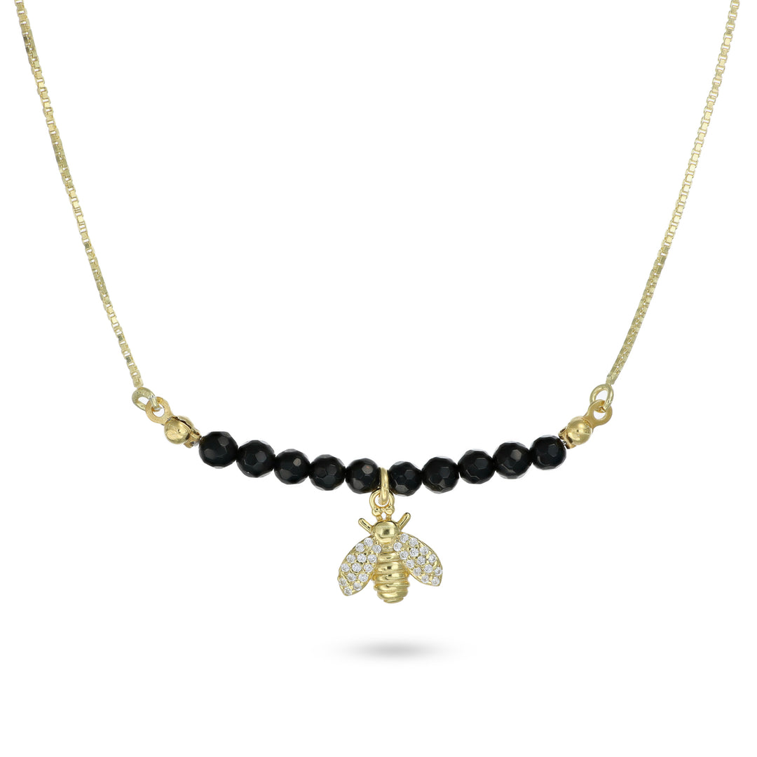 Collana con ape e onice nero in argento 925‰ dorato