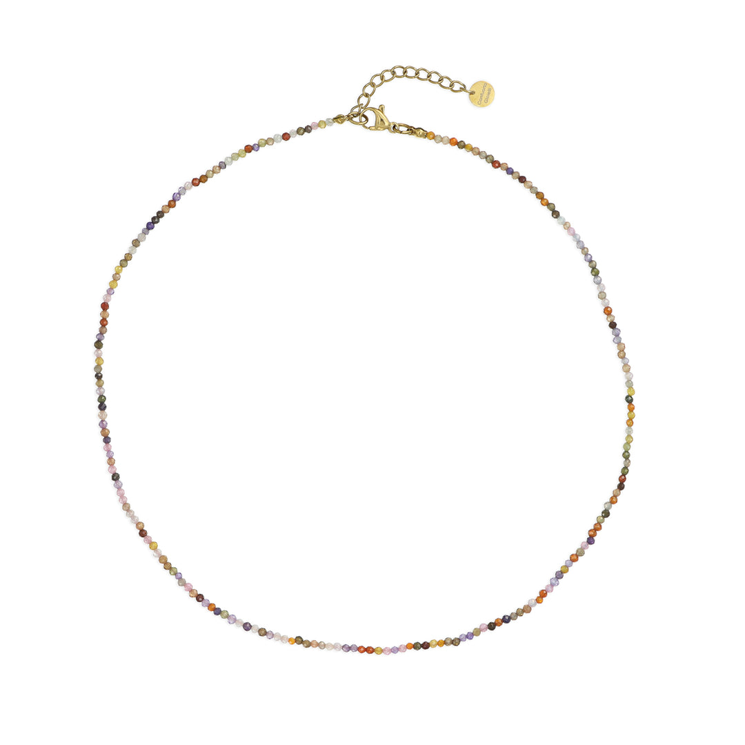 Collana zirconi multicolor in acciaio dorato