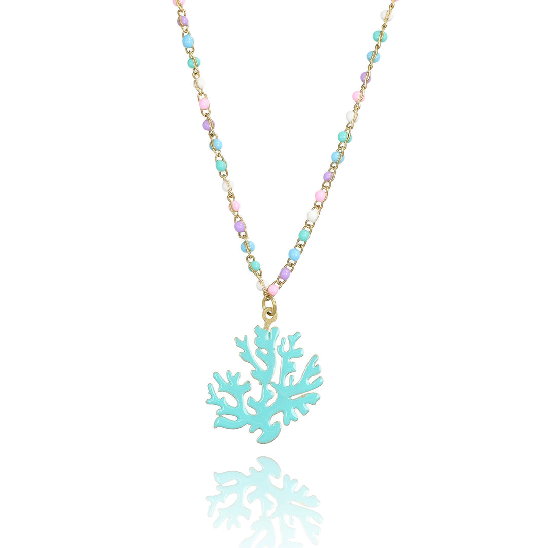 Collana corallo turchese su catena smaltata in acciaio dorato