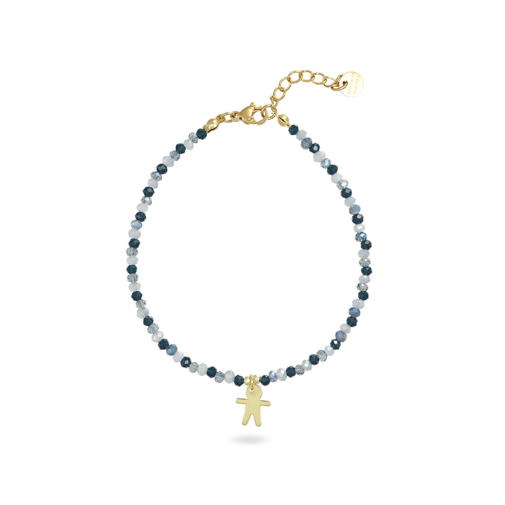 Bracciale in cristalli multicolor con bimbo n argento 925‰ dorato