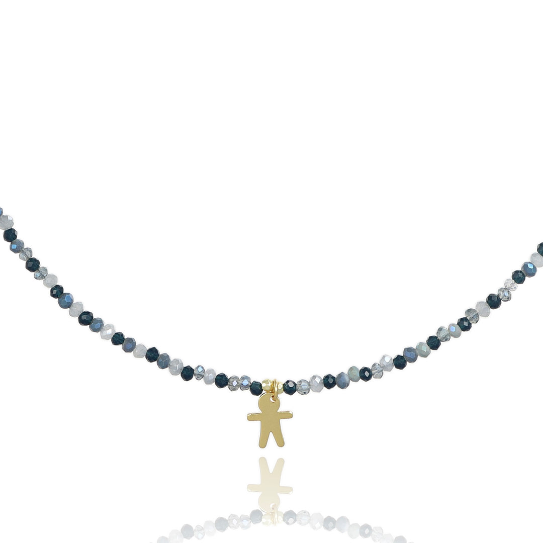 Collana in cristalli multicolor con bimbo in argento 925‰ dorato