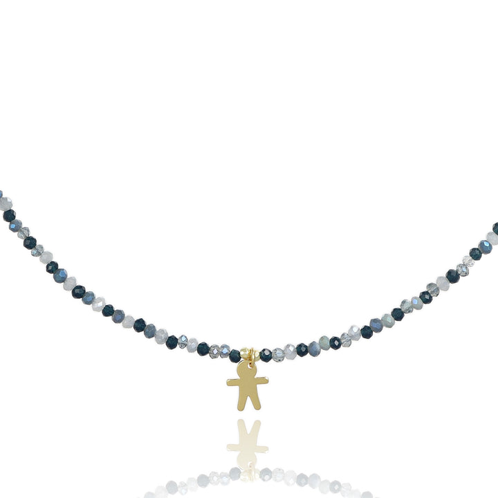 Collana in cristalli multicolor con bimbo in argento 925‰ dorato