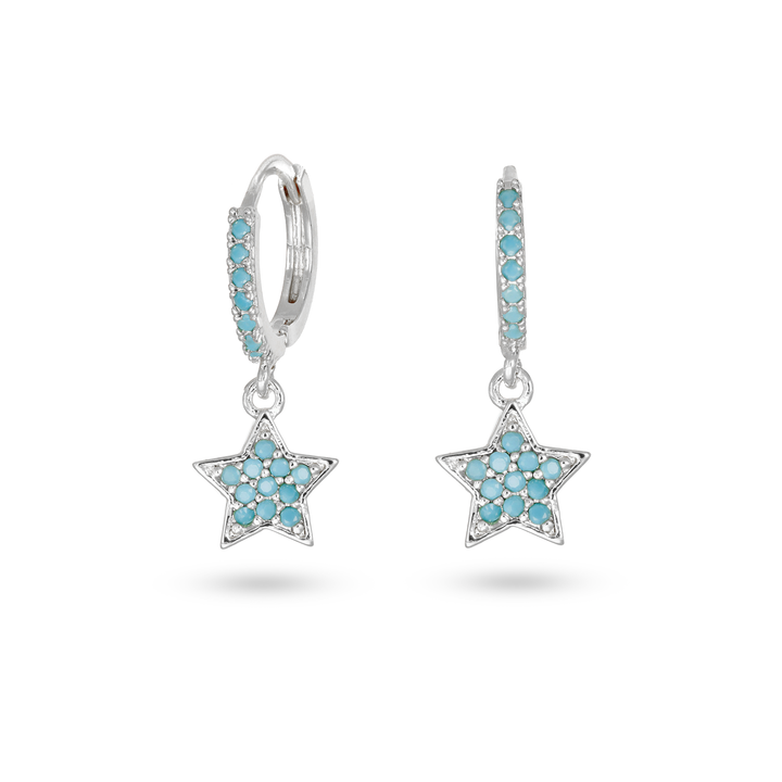 Cerchi con cristalli azzurro e stellina zirconata in acciaio