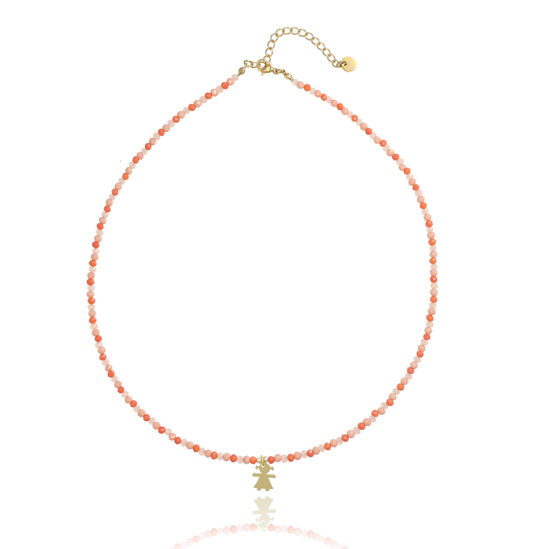 Collana in cristalli multicolor con bimba in argento 925‰ dorato