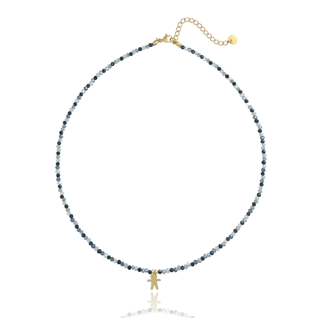 Collana in cristalli multicolor con bimbo in argento 925‰ dorato