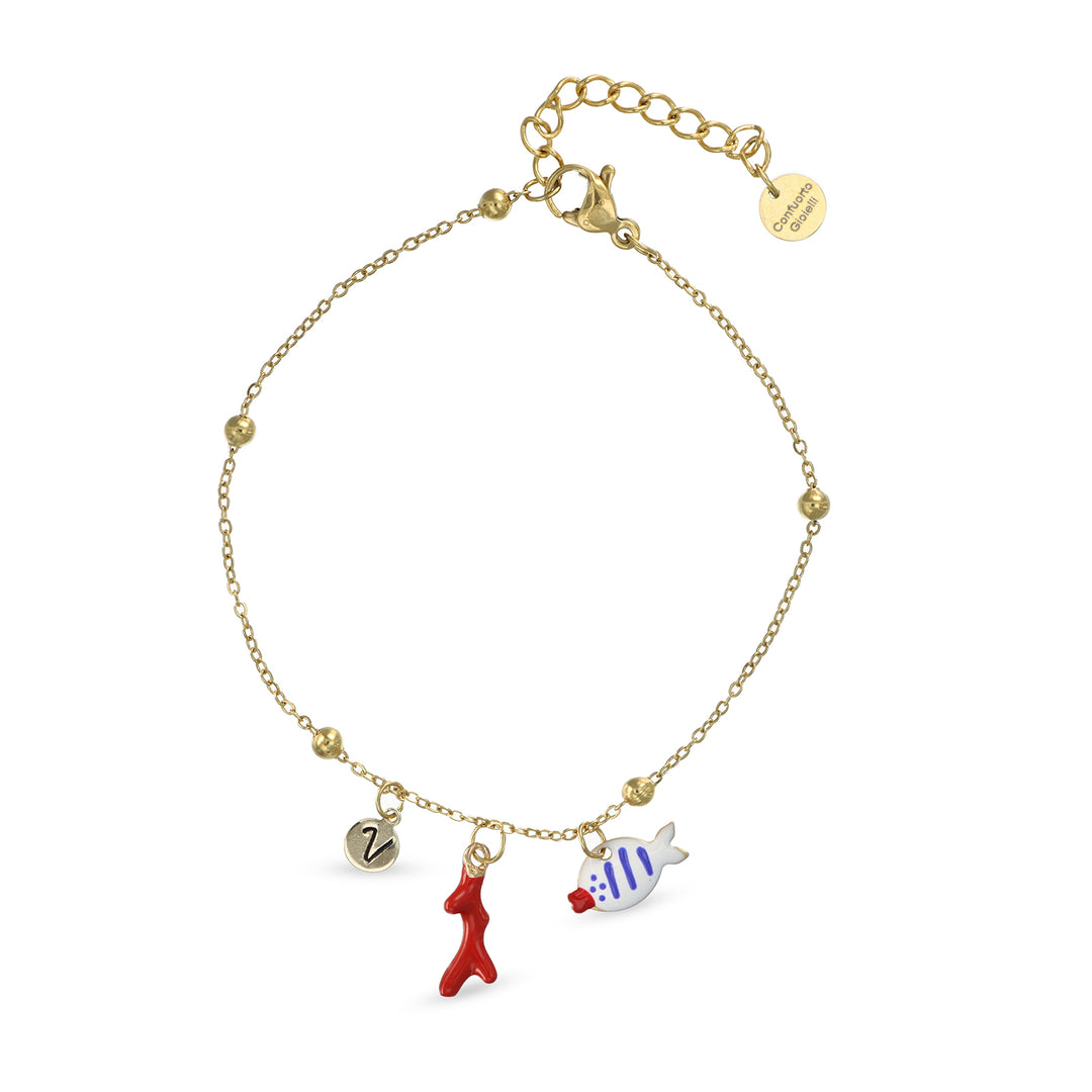 Bracciale mare blu con iniziale in acciaio dorato