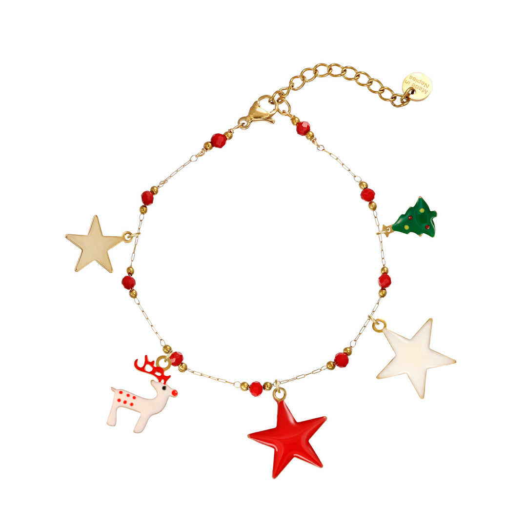 Bracciale Natale in acciaio dorato personalizzabile fino a 5 charm