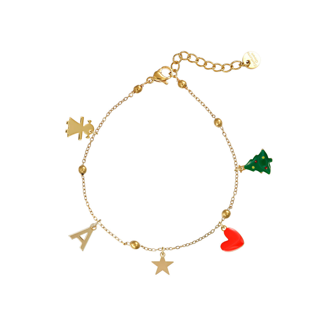Bracciale Natale in acciaio dorato personalizzabile fino a 5 charm