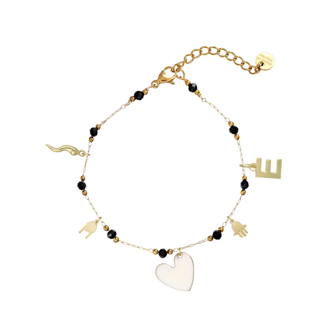 Bracciale con cristalli in acciaio dorato personalizzabile fino a 5 charm