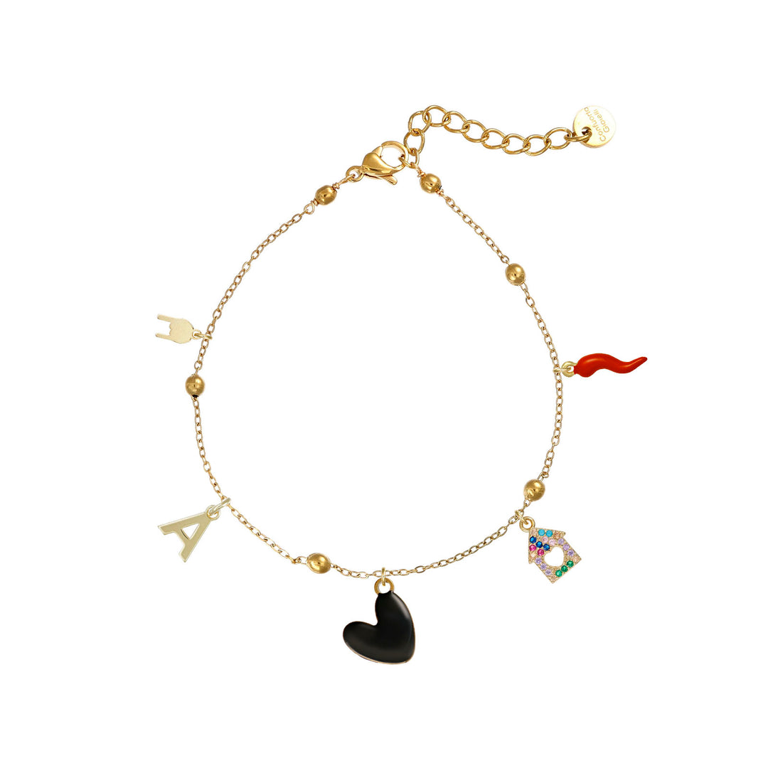 Bracciale con pallini in acciaio dorato personalizzabile fino a 5 charm