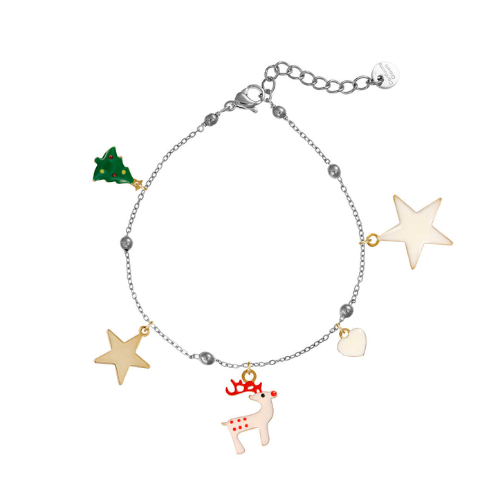 Bracciale Natale in acciaio rodiato personalizzabile fino a 5 charm