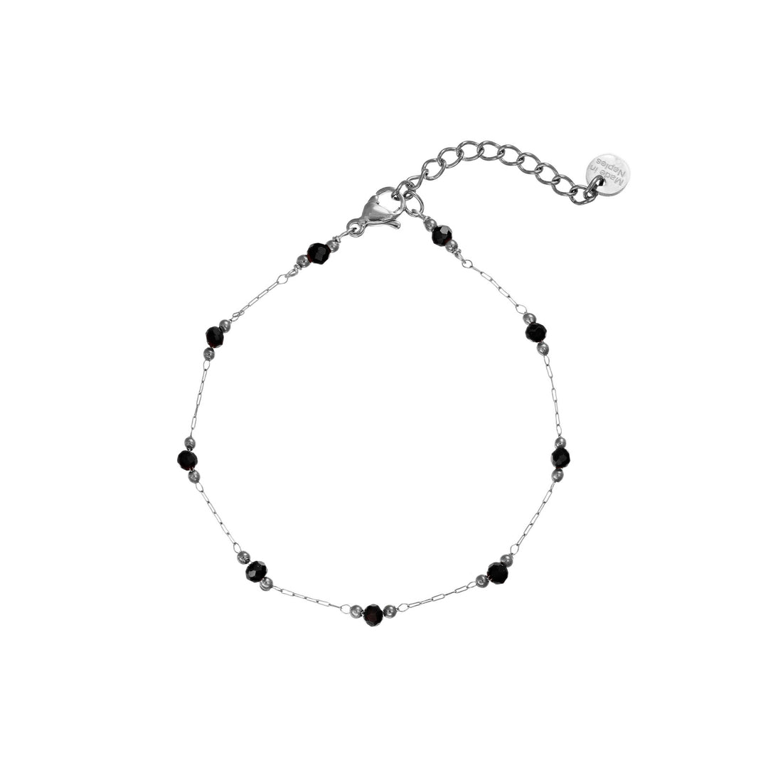 Bracciale con cristalli in acciaio rodiato personalizzabile fino a 5 charm