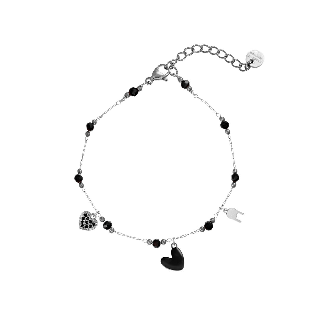 Bracciale con cristalli in acciaio rodiato personalizzabile fino a 5 charm