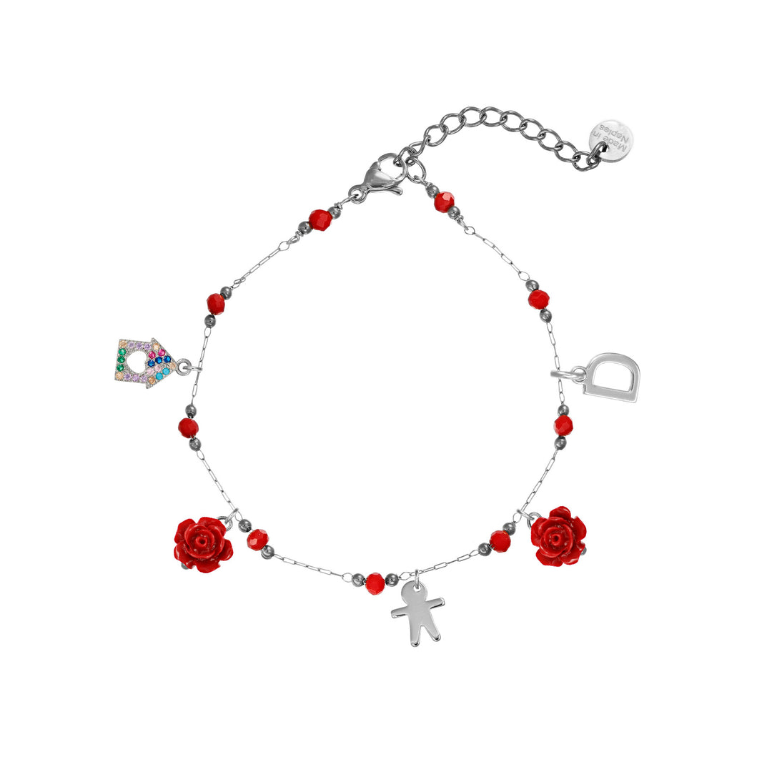 Bracciale con cristalli in acciaio rodiato personalizzabile fino a 5 charm