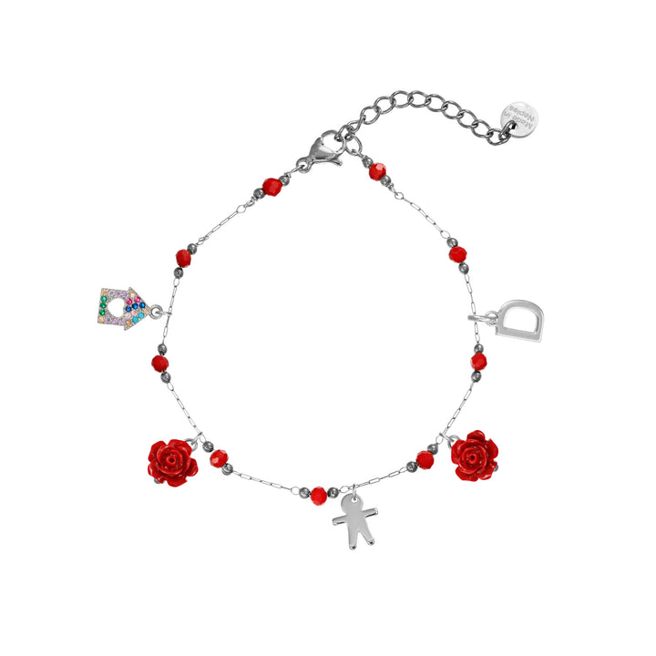 Bracciale con cristalli in acciaio rodiato personalizzabile fino a 5 charm