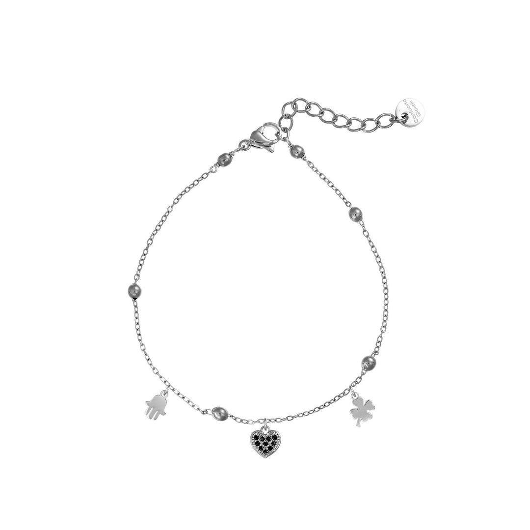 Bracciale con pallini in acciaio rodiato personalizzabile fino a 5 charm