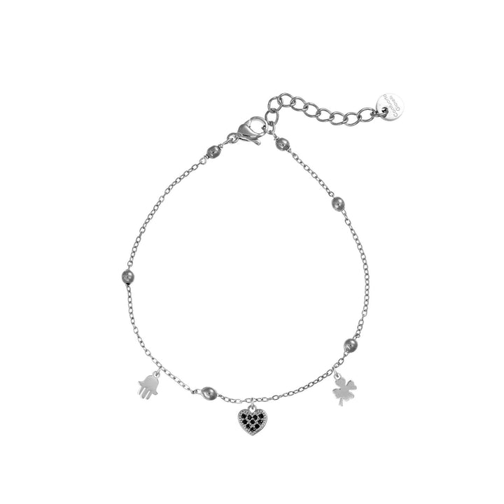 Bracciale con pallini in acciaio rodiato personalizzabile fino a 5 charm