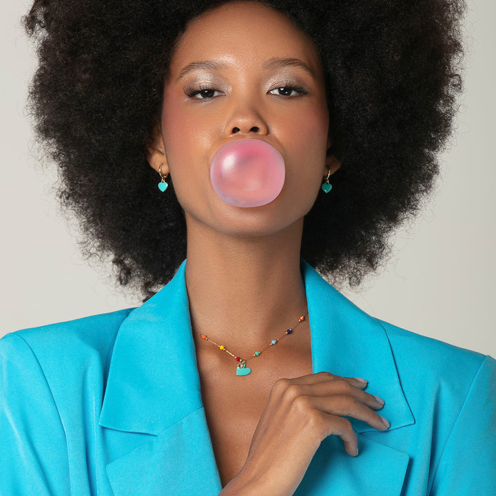 Cerchi con cuore turchese in acciaio dorato