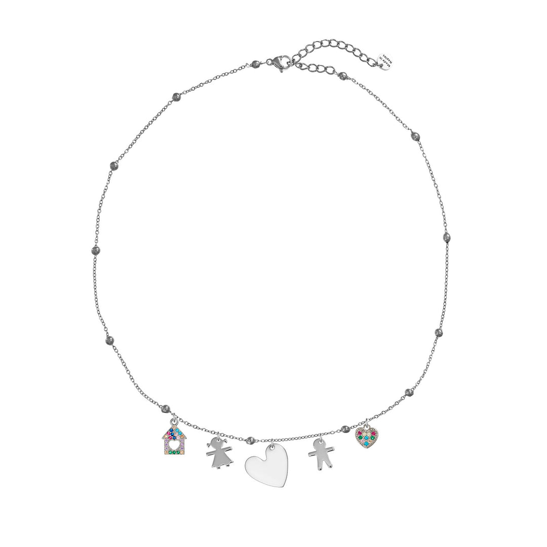 Collana con pallini in acciaio rodiato personalizzabile fino a 5 charm