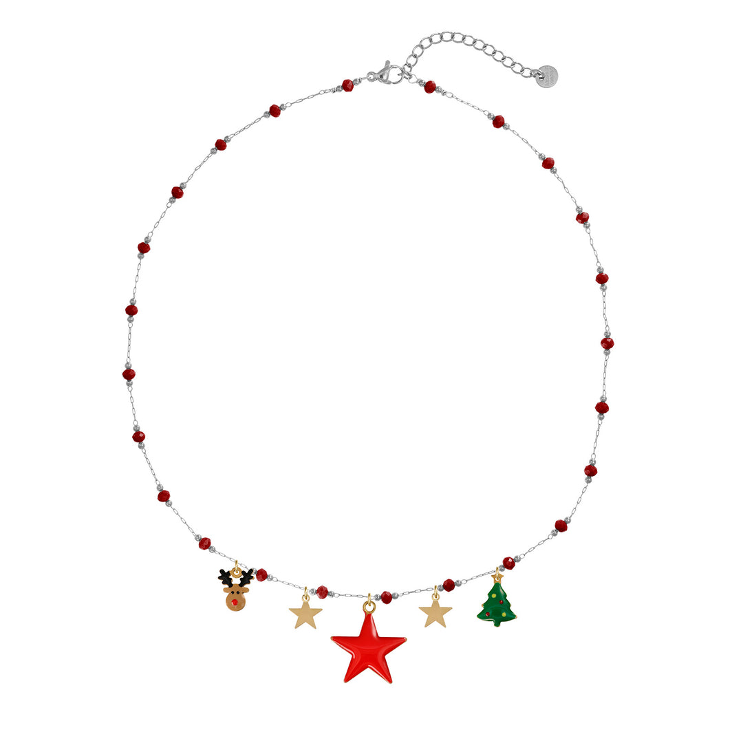 Collana Natale in acciaio rodiato personalizzabile fino a 5 charm