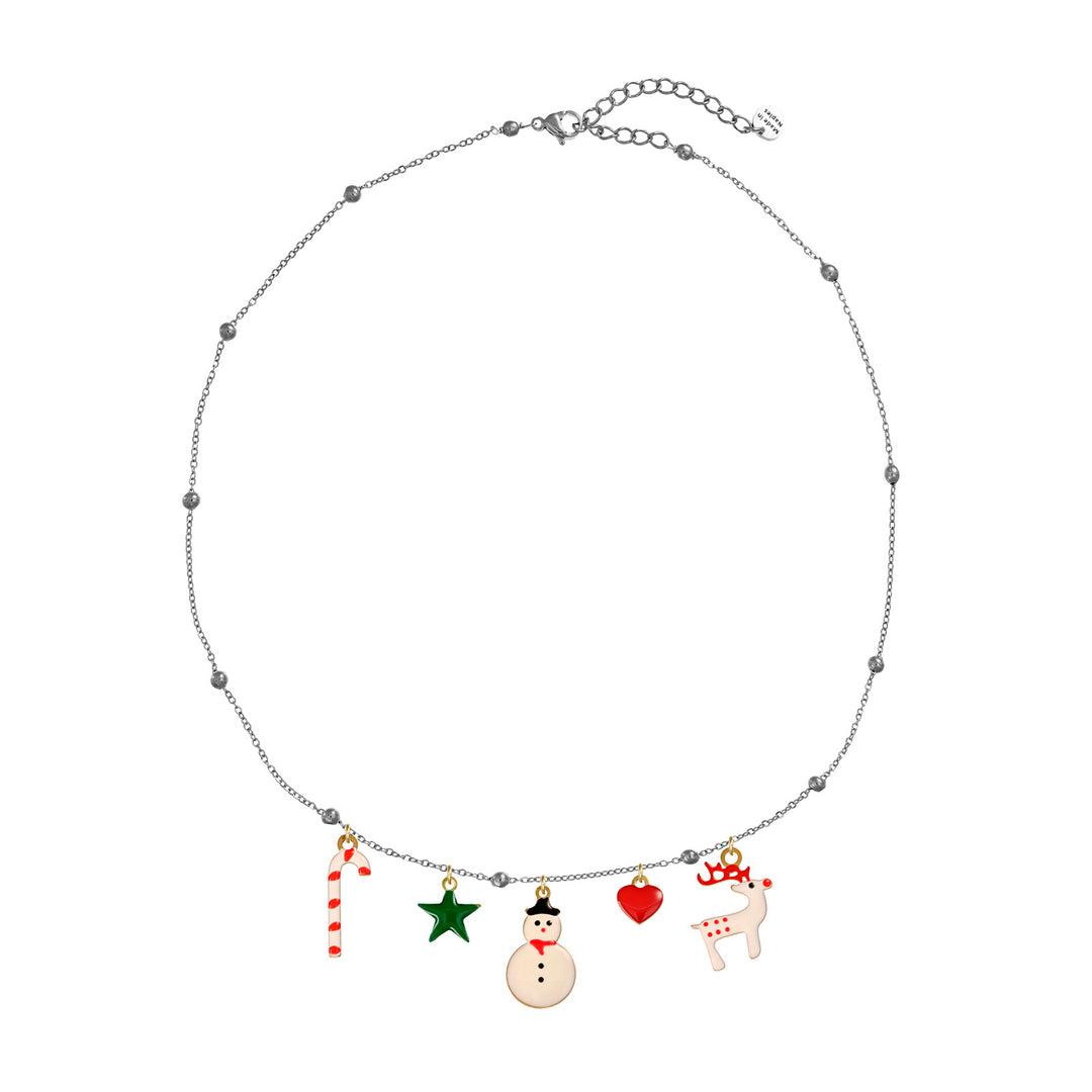 Collana Natale in acciaio rodiato personalizzabile fino a 5 charm