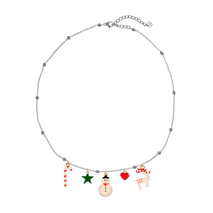 Collana Natale in acciaio rodiato personalizzabile fino a 5 charm