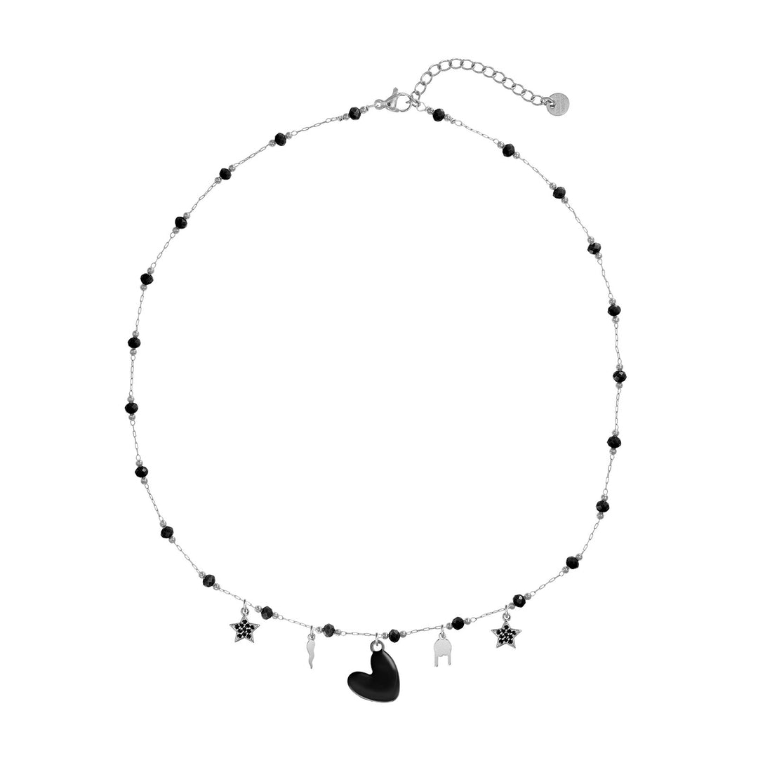 Collana con cristalli in acciaio rodiato personalizzabile fino a 5 charm