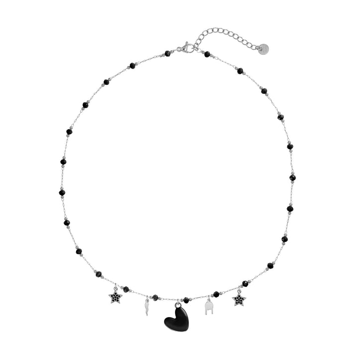 Collana con cristalli in acciaio rodiato personalizzabile fino a 5 charm