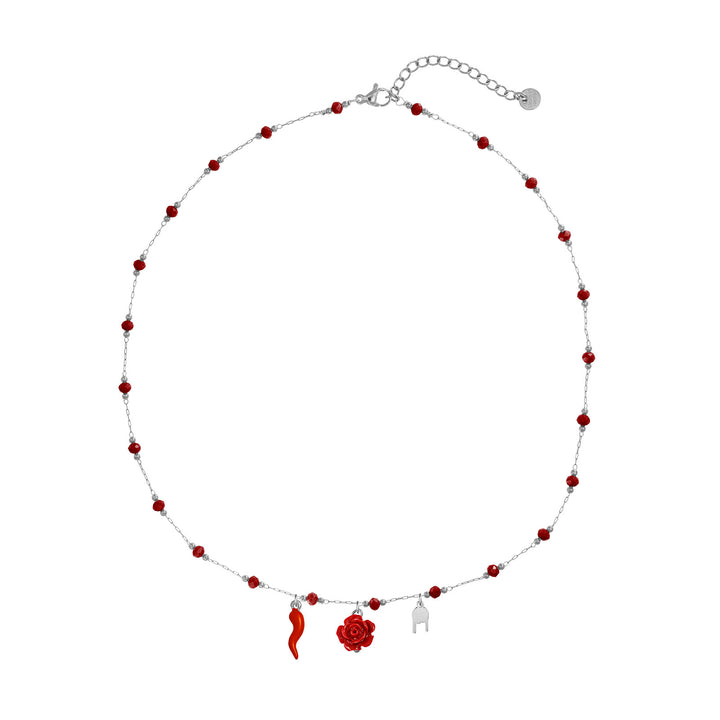 Collana con cristalli in acciaio rodiato personalizzabile fino a 5 charm