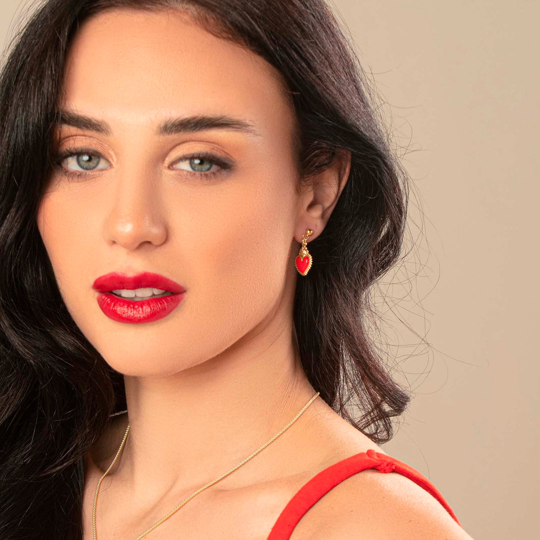 Orecchini cuore votivo smaltato in argento 925‰ dorato