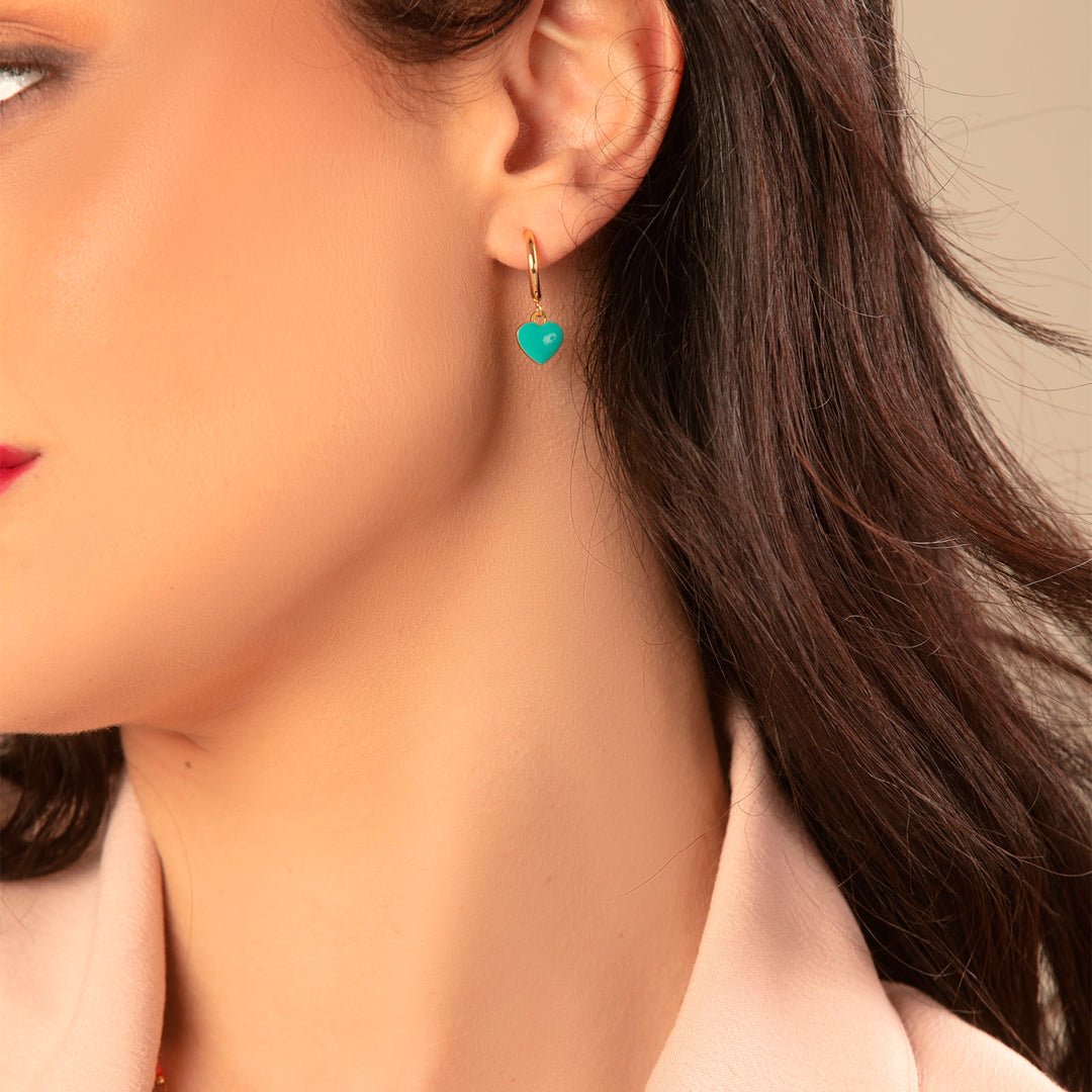 Cerchi con cuore turchese in acciaio dorato