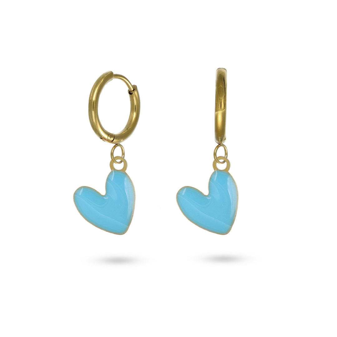 Cerchi con cuore azzurro in acciaio dorato