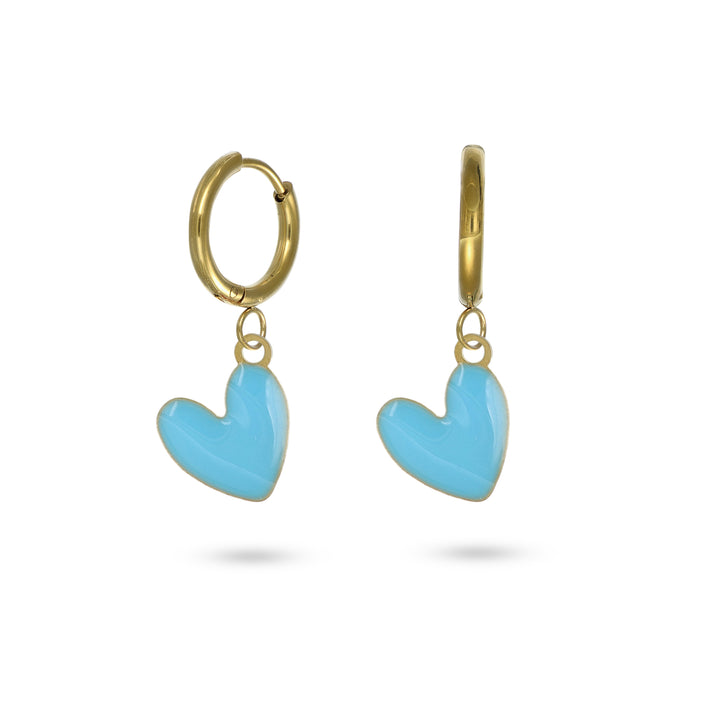 Cerchi con cuore azzurro in acciaio dorato