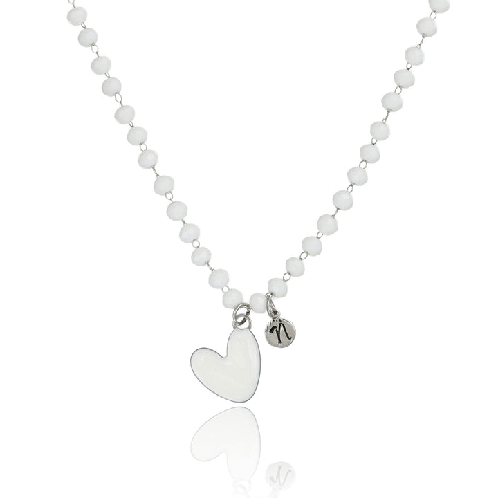 Collana bianca con cuore bianco e iniziale in acciaio