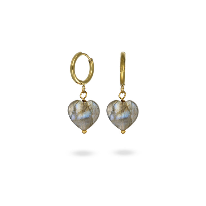 Cerchi con cuore in labradorite su acciaio dorato