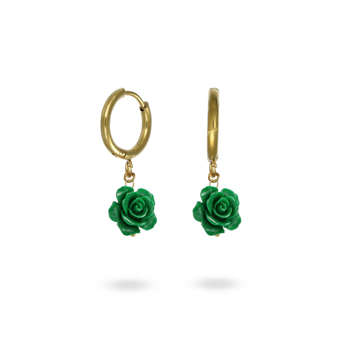 Cerchi con rosa verde in acciaio dorato