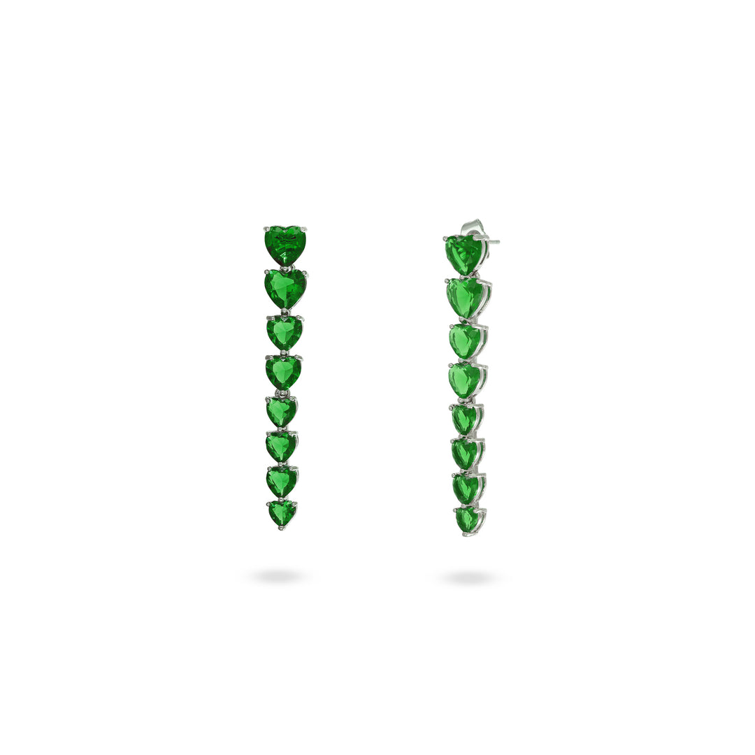 Orecchini cascata di cuori smeraldo in ottone