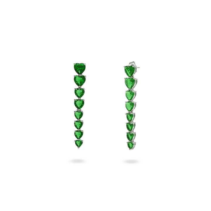 Orecchini cascata di cuori smeraldo in ottone