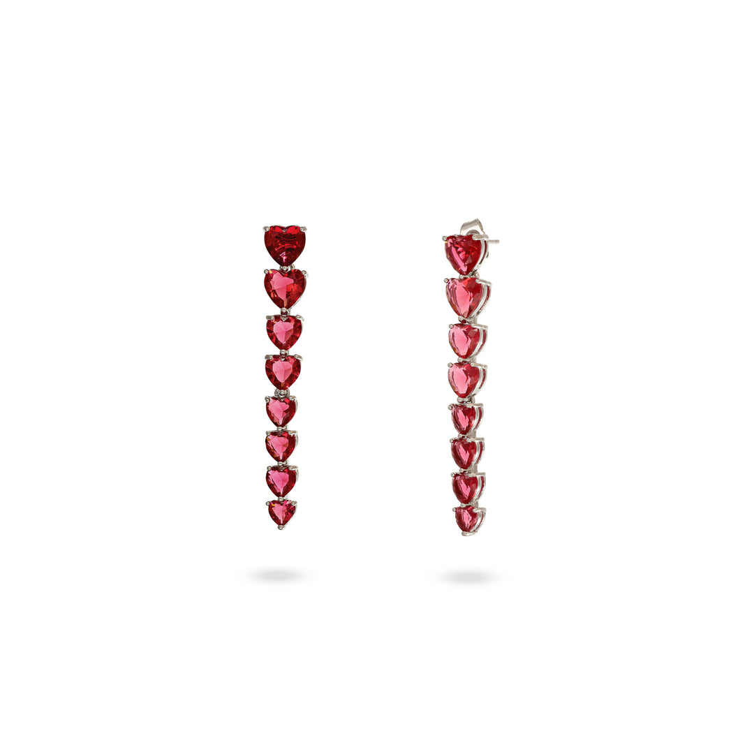 Orecchini cascata di cuori rubino in ottone