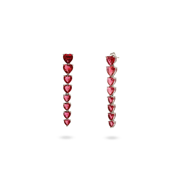 Orecchini cascata di cuori rubino in ottone