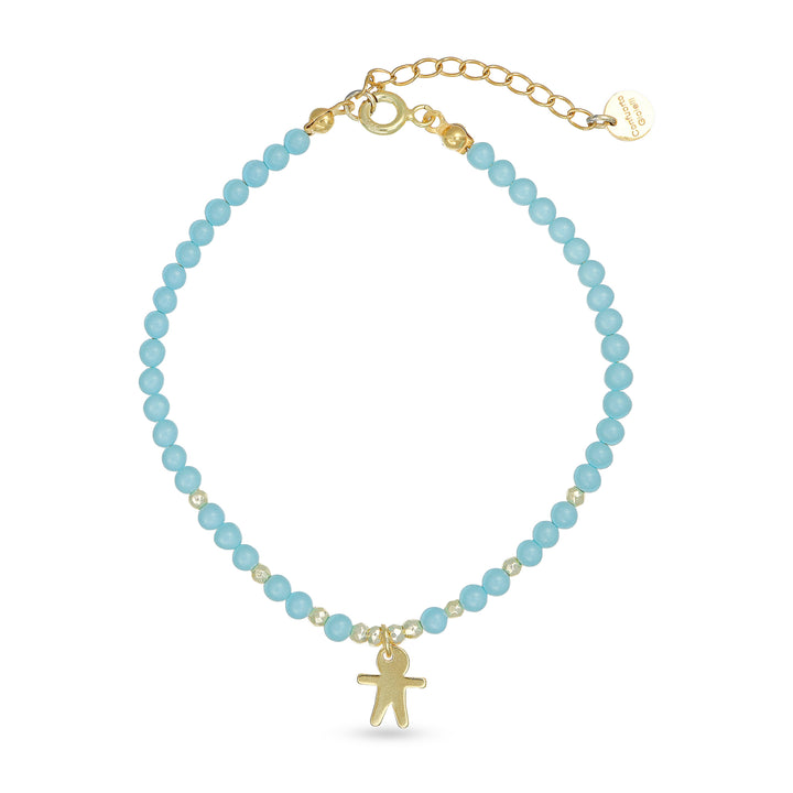 Bracciale in pasta di turchese con bimbo in argento 925‰ dorato