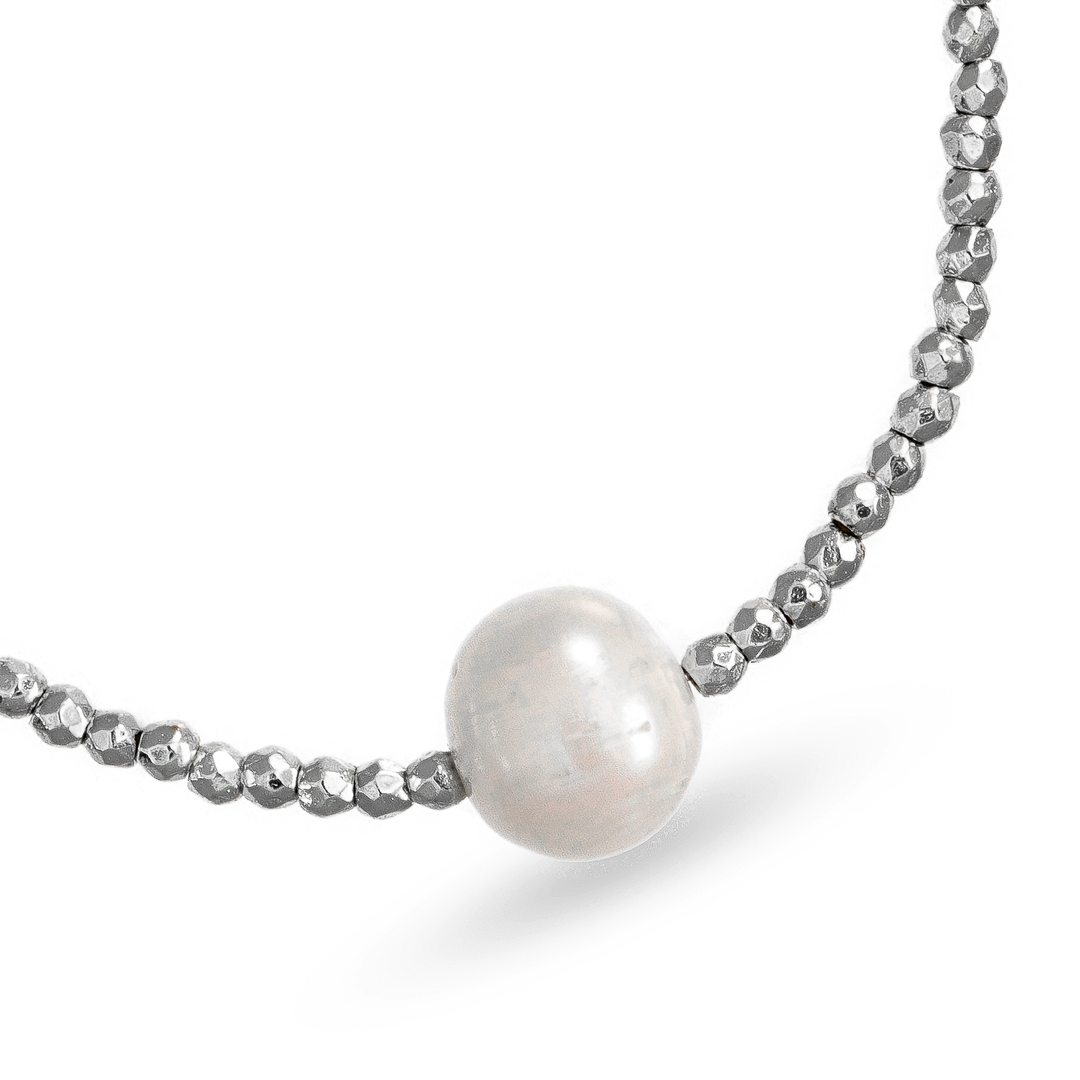 Bracciale in ematite silver con perla di fiume in argento 925‰ rodiato