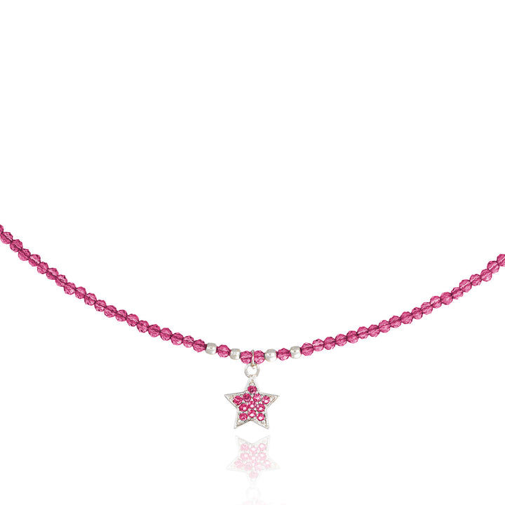 Collana con cristalli fragola e stellina zirconata in acciaio